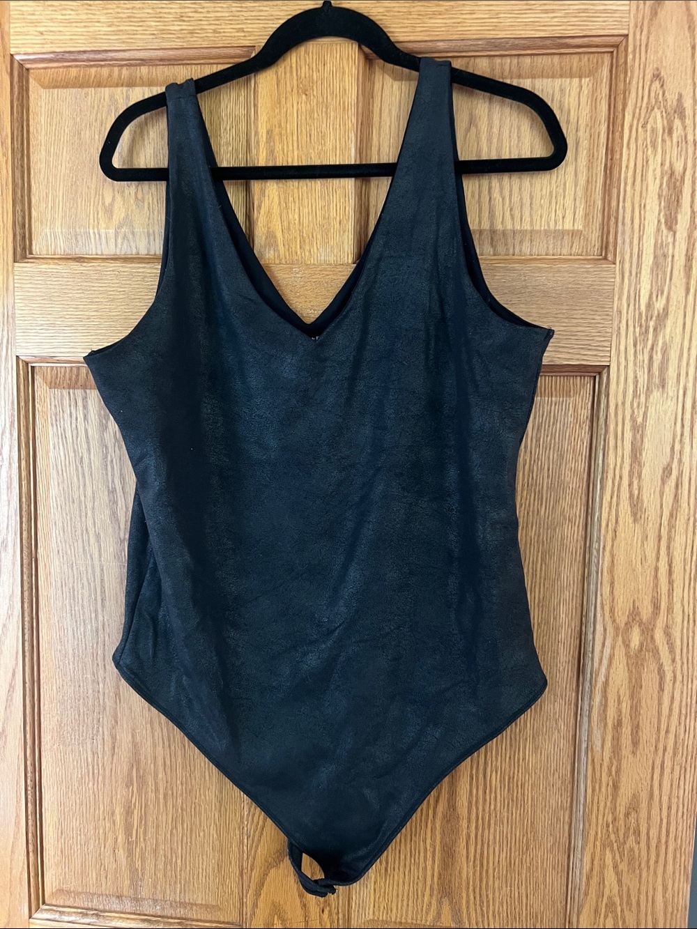 Abercrombie & Fitch Black Sleeveless V-Neck Faux-Leather Bodysuit